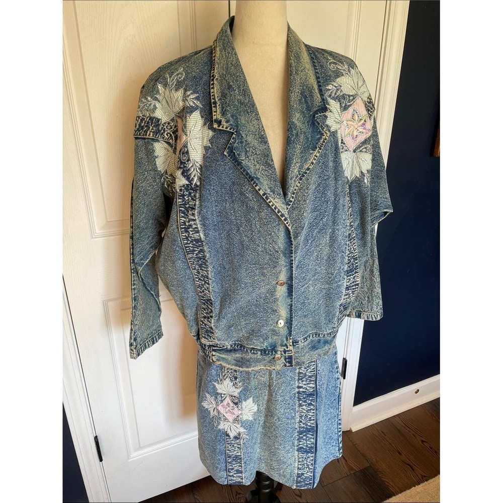 Vintage Pret Denim Jacket & Skirt Set Size Medium